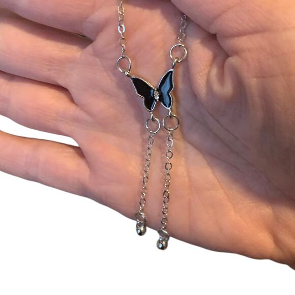 2/$30 Butterfly Tassel Necklace Silver Tone Classic Black Butterfly Simple - Picture 5 of 5